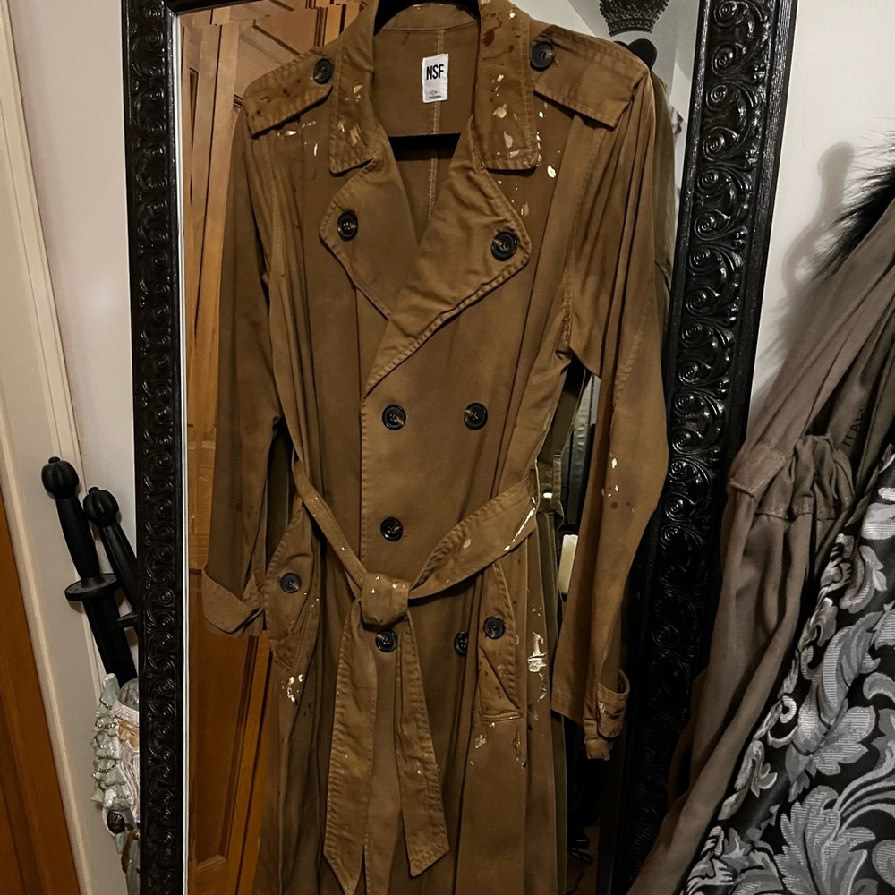 NEW NSF Dorian Trench Coat Antique Bronze Gold Foil S Small